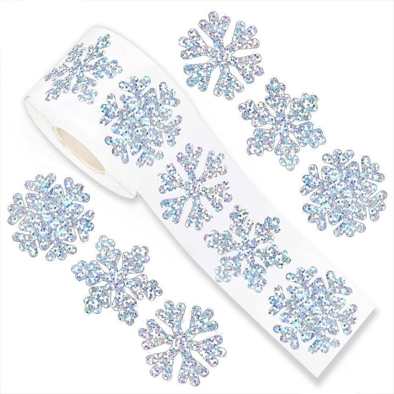 RUPOFUZA 500Pcs Christmas Stickers Roll for Cards 3 Designs Silver Foil Snowflake Stickers Xmas Winter Holiday Adhesive Label Stickers Decal for Xmas Envelopes Invitations Cards Gifts Decor - Image 1